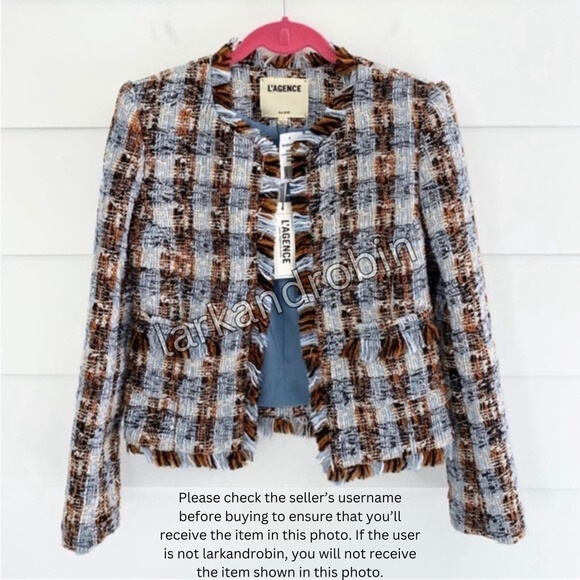 NEW L'Agence Angelina Tweed Blazer Blue/Orange Multi 0 - Picture 13 of 15